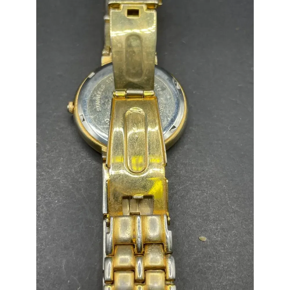 Vintage NK Ermani Quartz Men's Watch Gold Tone Black Dial 35mm Water Resistant